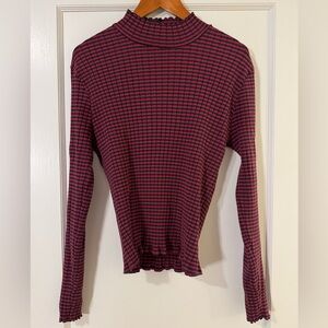 J. Crew Red and navy blue Plaid Long Sleeve Top